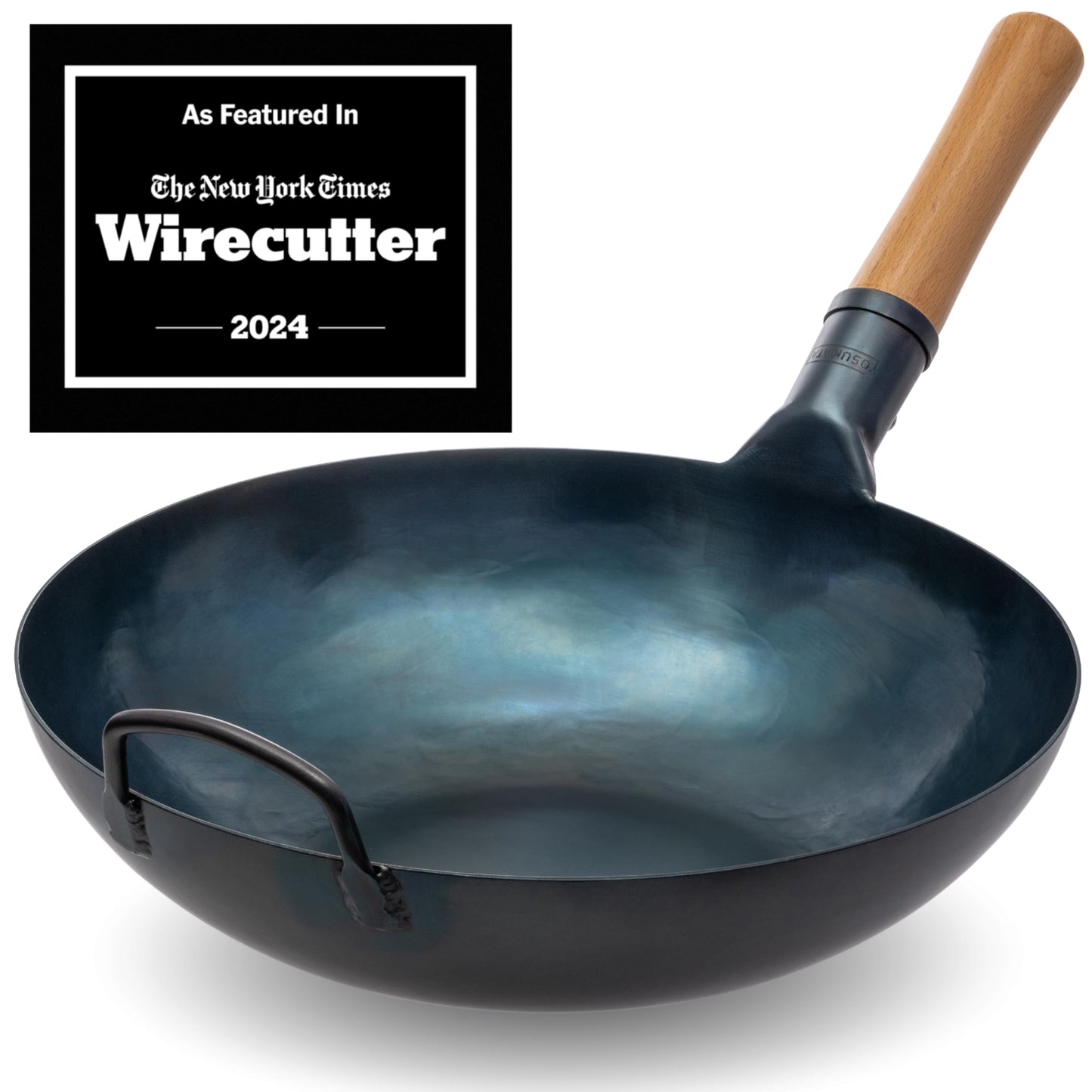 YOSUKATA 34cm Blue Carbon Steel Wok Pan - Pre-Seasoned Flat Bottom Wok