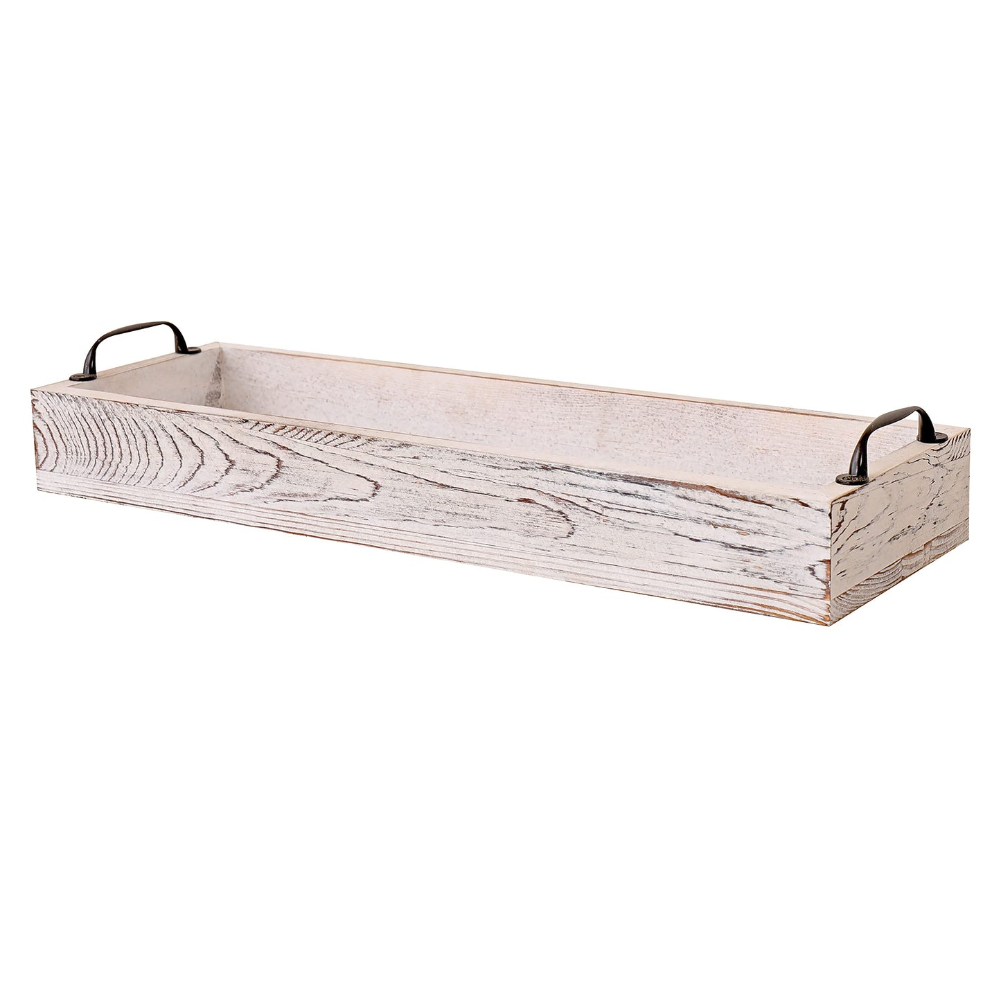 Rustic Wooden Serving Tray - Rectangular with Handles - 41cm - Whitewashed Pine Wood