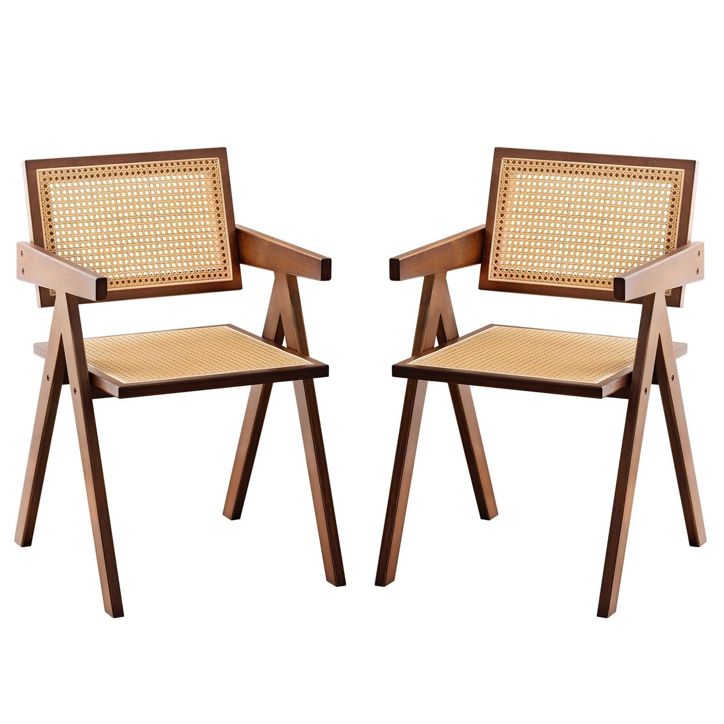 Furlide Rattan Dining Chairs Set of 2 - Natural Wood