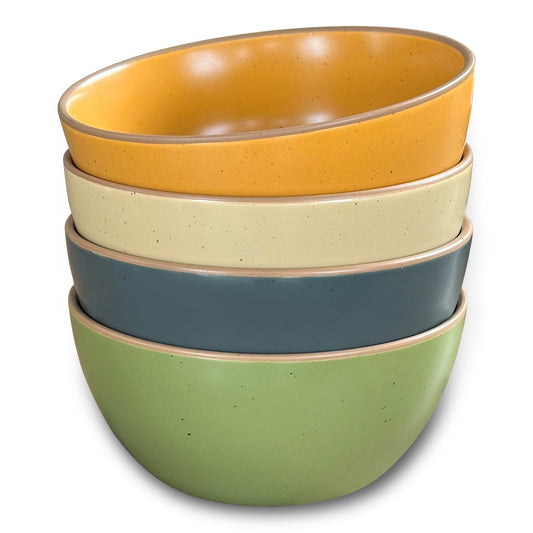 Mora Ceramic Artisan Matte Bowls Set of 4 - 830ml - For Cereal, Salad, Pasta, Soup - Safari Colours