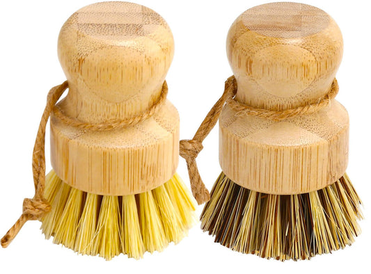 Aisuly Bamboo Dish Brush Set - 2 Pieces - Palm Wooden Dish Scrubber