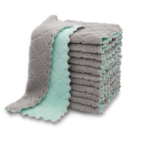 kimteny 12 Pack Kitchen Cloth Dish Towels - 28cm × 16cm - Coral Velvet - Green-Grey
