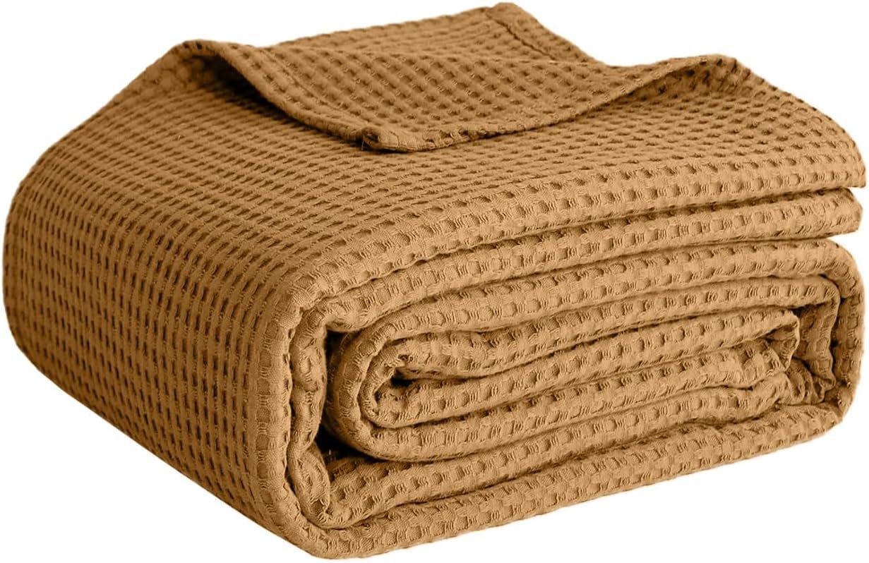 QUBA LINEN Waffle Weave Cotton Blanket — 100% Cotton, Breathable All-Season, Dark Grey