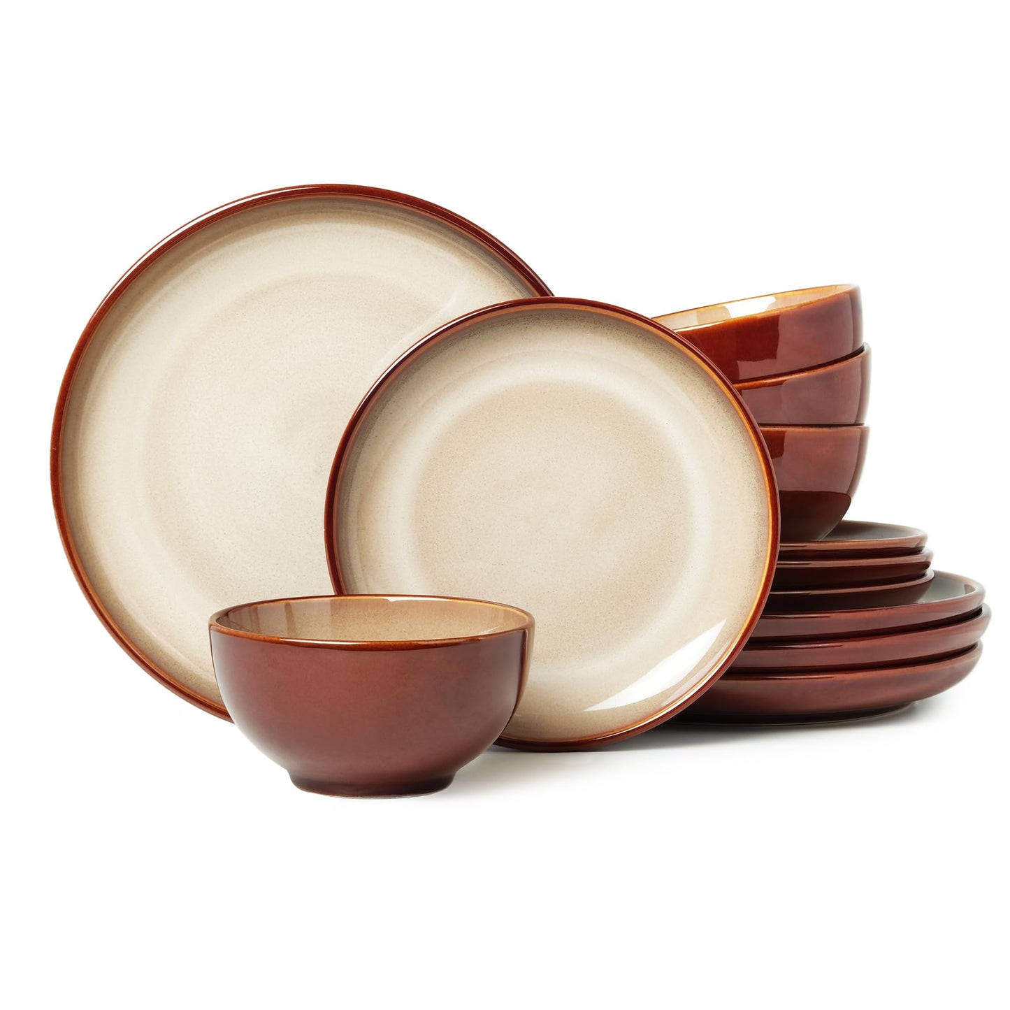 Pokini Stoneware Dinnerware Set - Service for 4 - 12 Pieces - Reactive Glaze