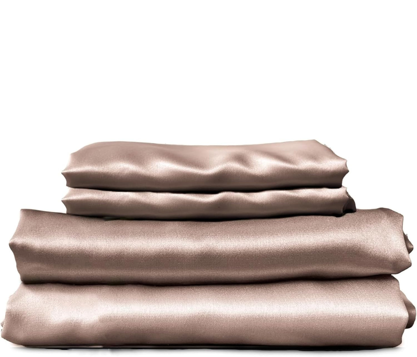 SUNDAYSILKS 100% Mulberry Silk Bed Sheet Set — Grade 6A Organic Silk, 4-Piece Queen Set, Nude Champagne