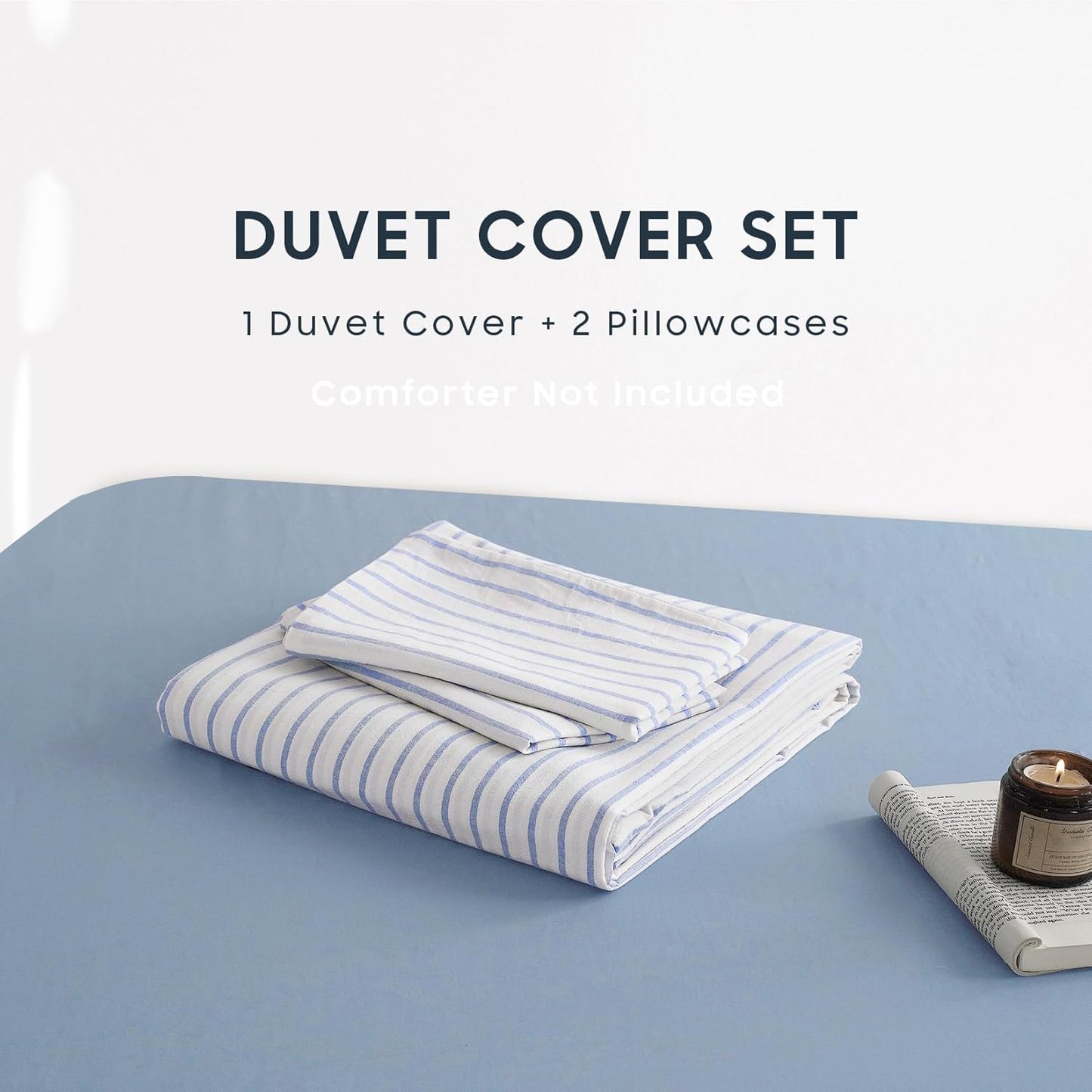 Wake In Cloud Striped Cotton Duvet Cover Set — 100% Washed Cotton, Ticking Stripe, 3-Piece Farmhouse Bedding