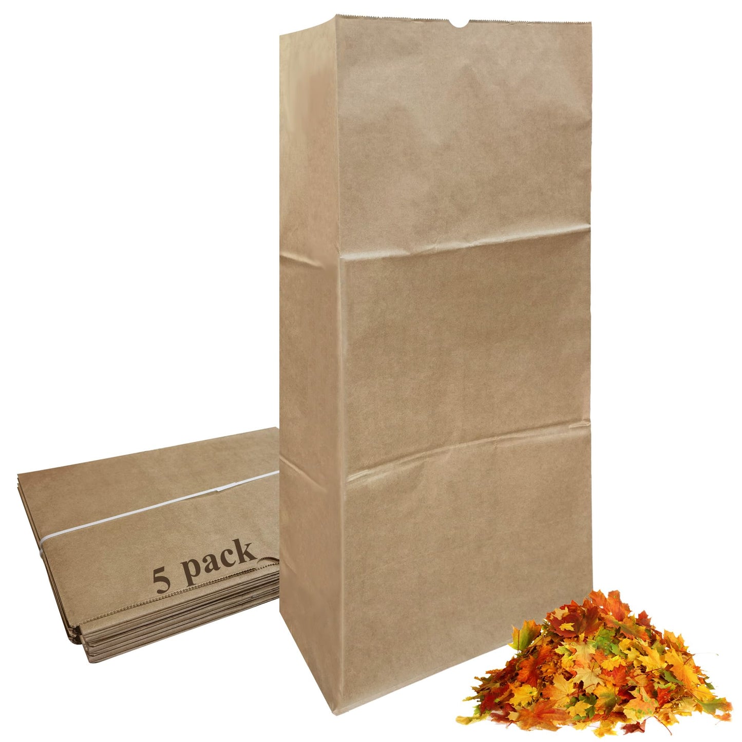 Lawn & Leaf Bags - Heavy-Duty 2-Layer Brown Paper - 114 Litre - 5 Pack