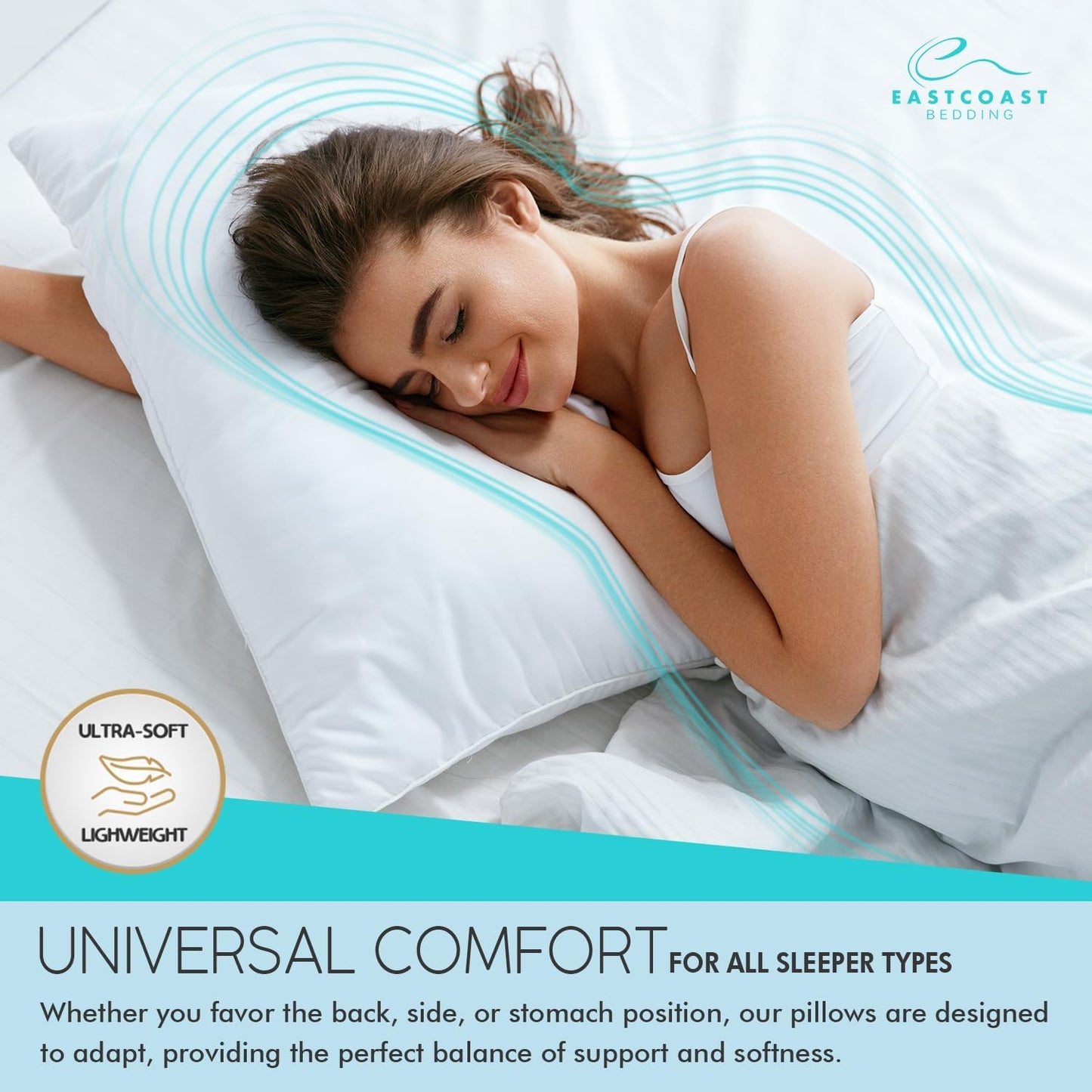 East Coast Bedding Goose Down Sleeping Pillow White 600 Fill Power with 400 Thread Count 100% Cotton for Couch, Side Sleeper, Travel & Bed Pillows - Queen Size Firm - Single Pack