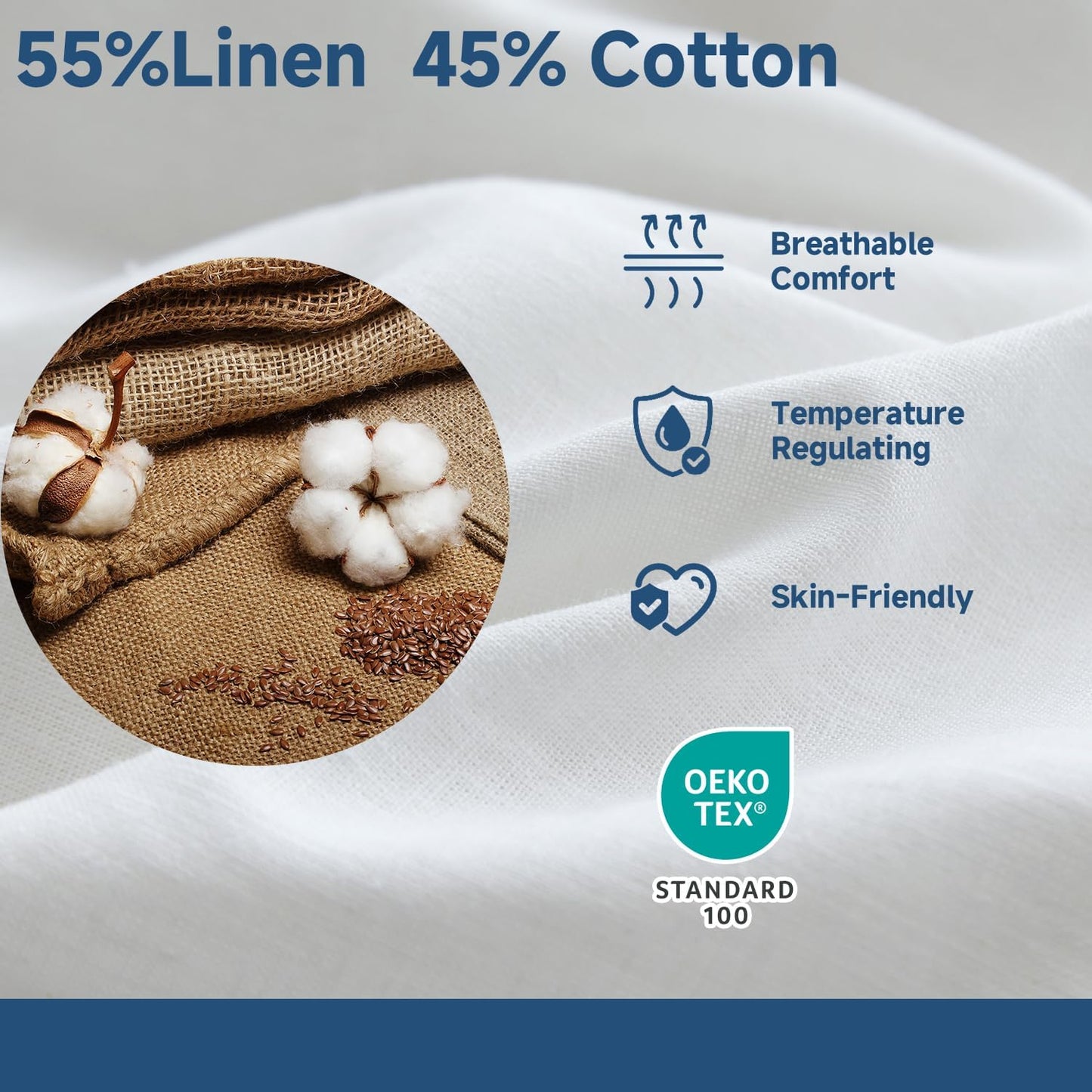 Simple&Opulence Linen Duvet Cover Double,Natural Linen Cotton Duvet Cover with Pillowcase,Duble Size Bedding Set,Soft Warm Breathable Bed Quilt Cover with Button Closure,200x200cm,Navy Blue