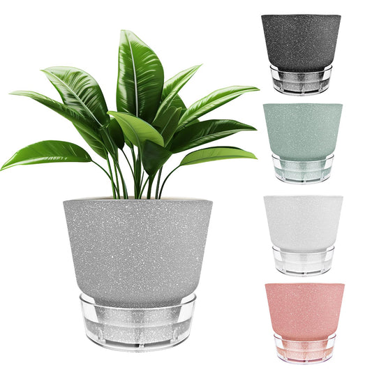 HYNZ 15cm Self-Watering Plant Pot with Visual Reservoir - Set of 5 - Plastic Flower Pots - Frosted Mixed Colour