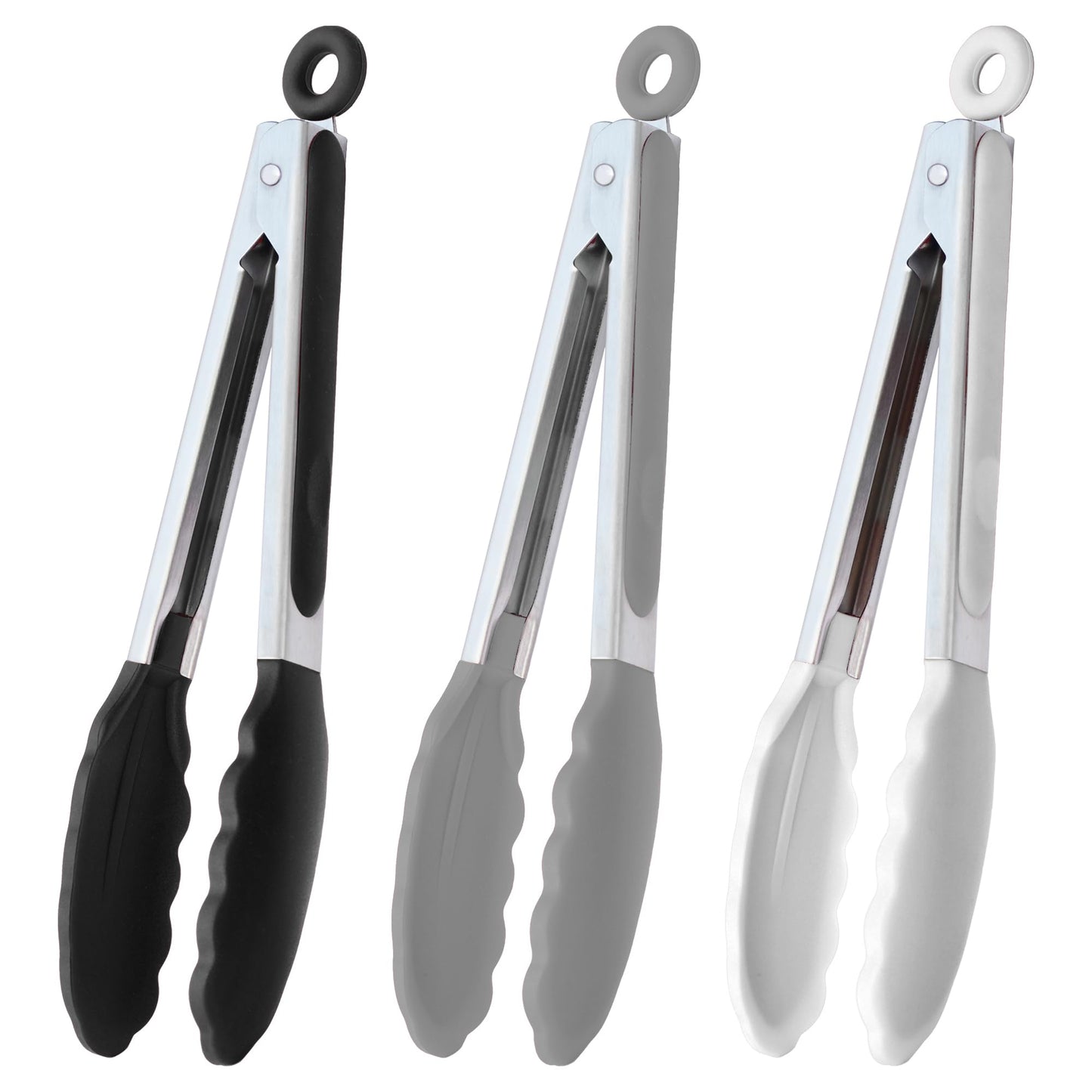 HINMAY Serving Tongs Silicone Tongs - Set of 3 - Black, White, Grey - 23cm