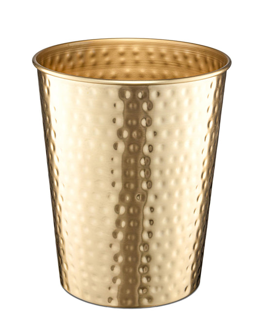 Hand-Hammered Metal Bathroom Bin - Brushed Gold