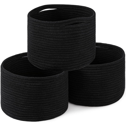 OIAHOMY Small Round Storage Baskets - 3 Pack - 25 cm x 25 cm x 18 cm - Woven Cotton Rope Baskets