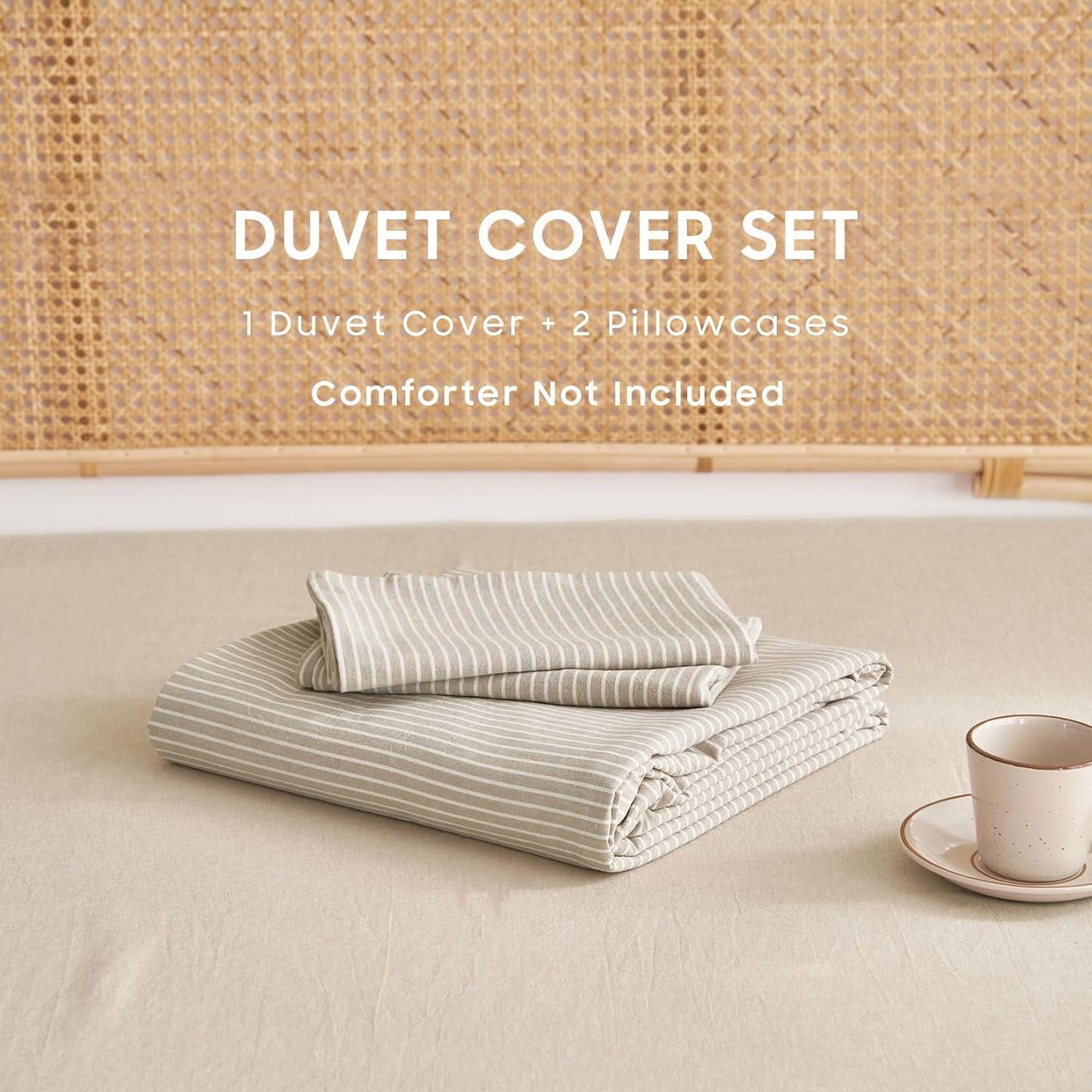 Wake In Cloud Striped Cotton Duvet Cover Set — 100% Washed Cotton, Ticking Stripe, 3-Piece Farmhouse Bedding