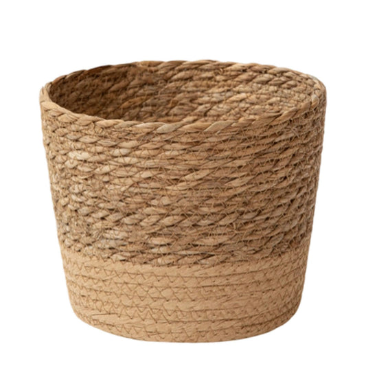 Hand-Woven Jute Rope Plant Basket - Khaki - Medium - 17.5 cm Dia x 12 cm H - Seagrass Storage Organiser