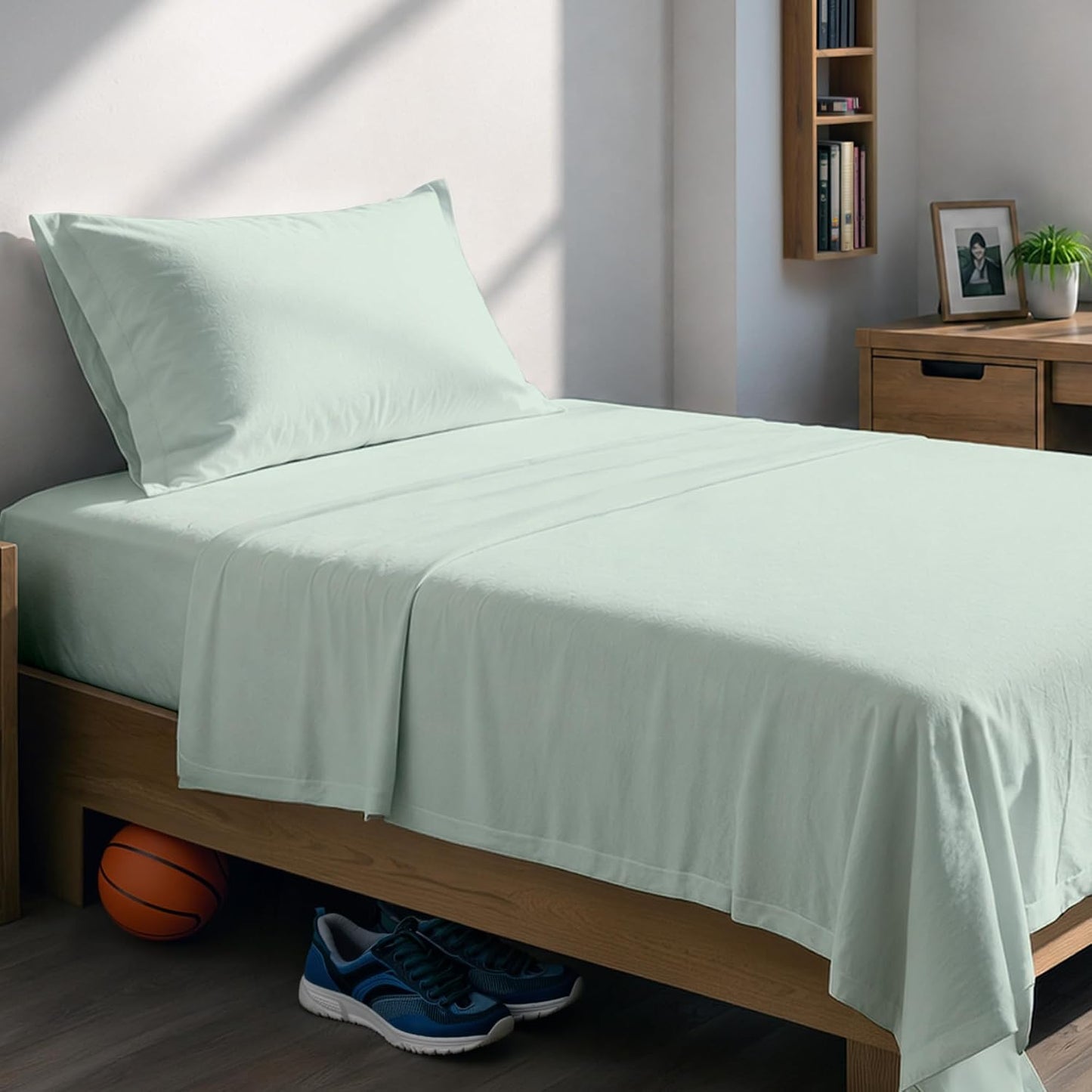 SUPREME ELEGANCE 100% Organic Cotton Sheets for Twin Size Bed, Pastel Green | 14" Deep Pocket Cool & Crisp Percale Sheets for Dorm, Breathable, Moisture Absorbent, Organic Bedding Set, OEKO-TEX Certified