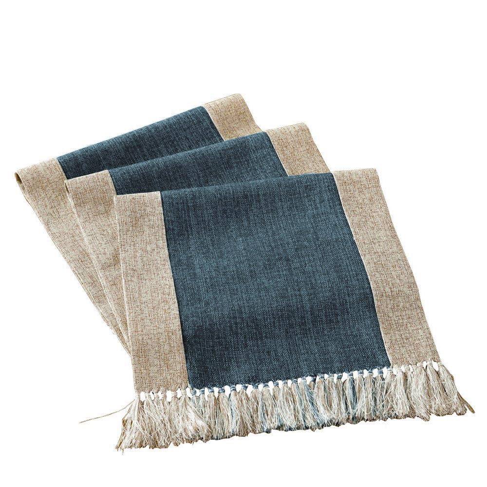 HomeyHo Heavy Rustic Table Runner with Fringe - 38cm × 180cm - Blue