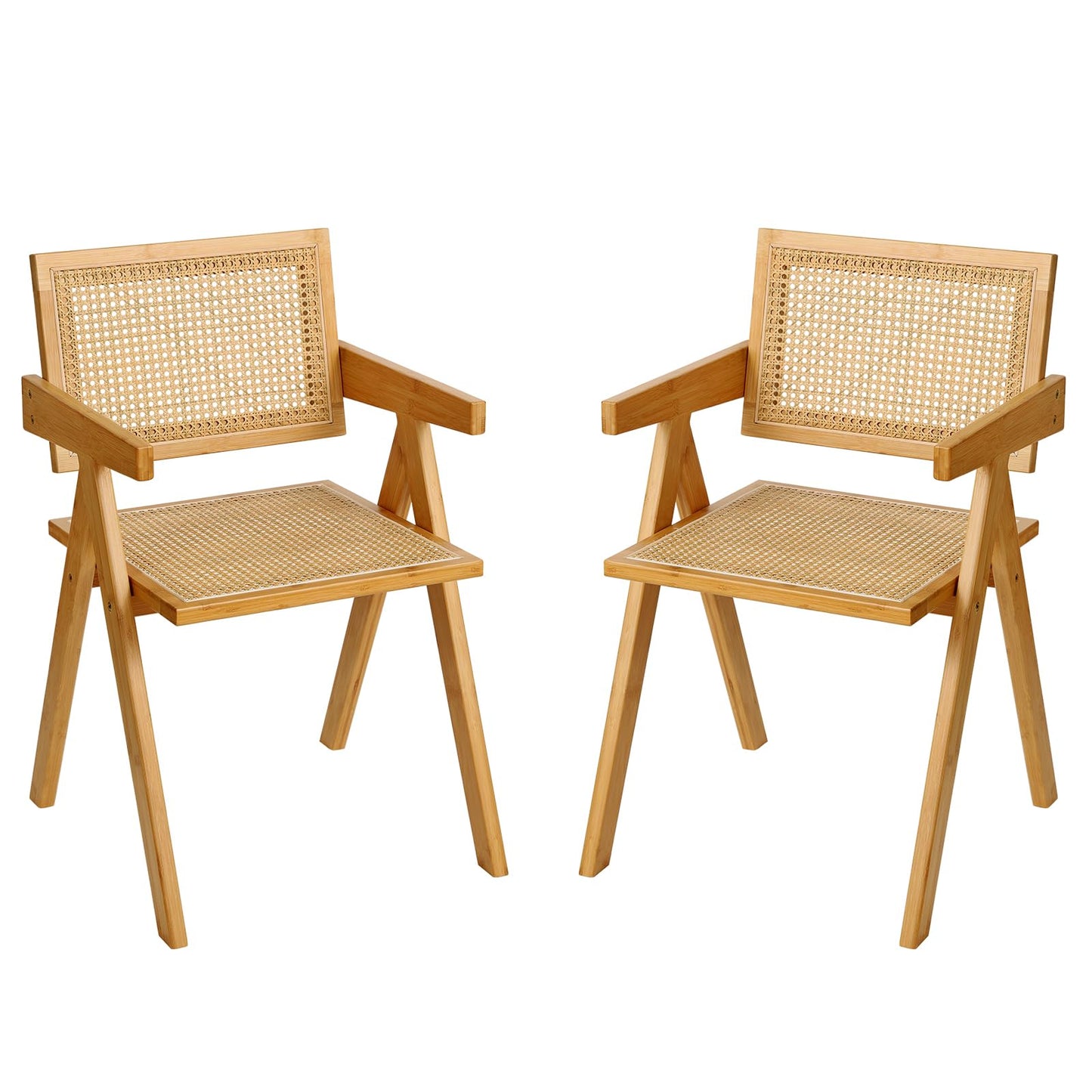 Furlide Rattan Dining Chairs Set of 2 - Natural Wood