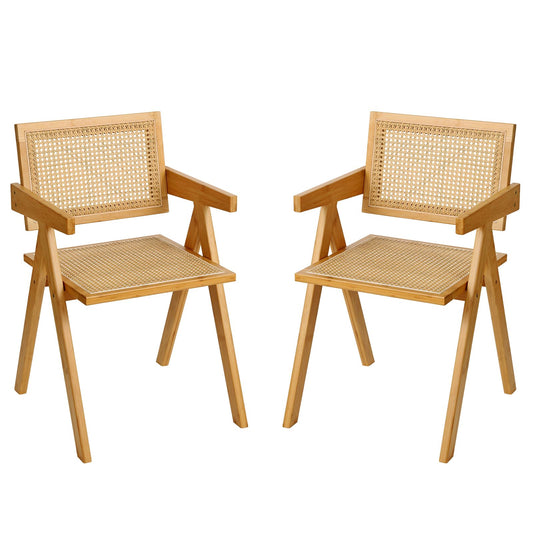 Furlide Rattan Dining Chairs Set of 2 - Natural Wood