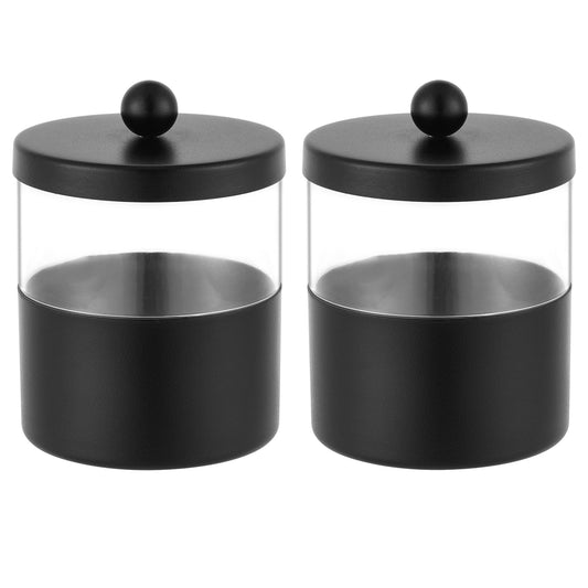 Gaussra 2-Pack Black Apothecary Jars with Stainless Steel Lids — Farmhouse Qtip & Cotton Ball Holder