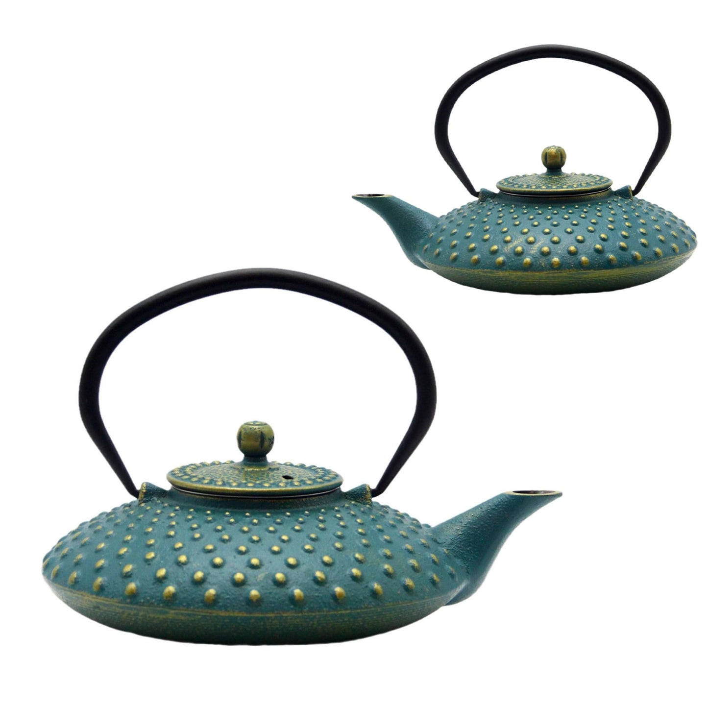 SECHUDO 800ml Small Cast Iron Teapot - Japanese Style Tea Kettle with Stainless Steel Infuser - Flat Pattern - Colourful