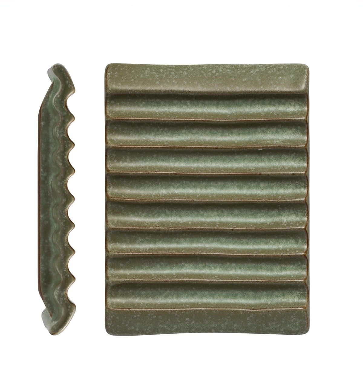 Zoeeker Ceramic Soap Dish - Grooved Design - Non-Slip - Green - Bathroom & Kitchen Accessories