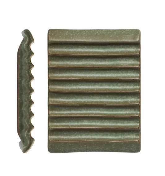 Zoeeker Ceramic Soap Dish - Grooved Design - Non-Slip - Green - Bathroom & Kitchen Accessories