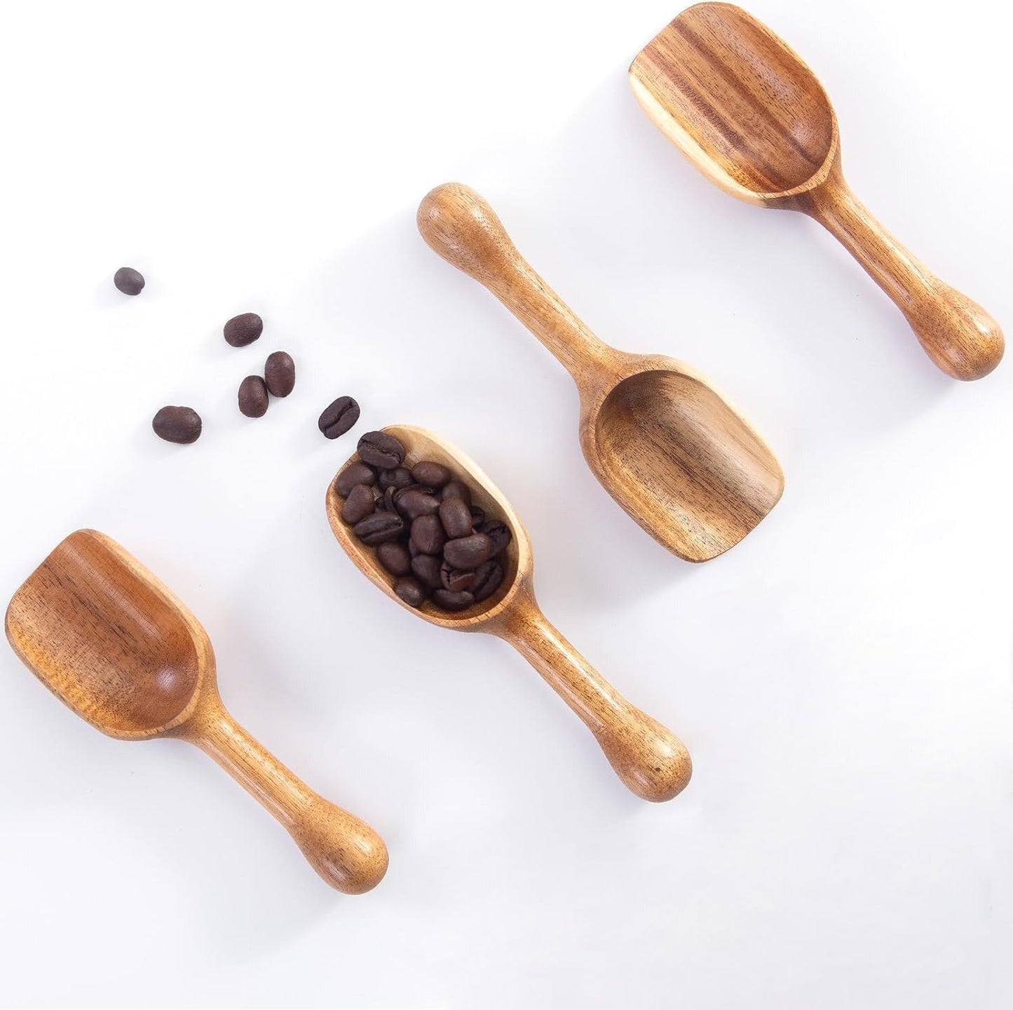LEBAMI Wooden Coffee Scoop for Ground Coffee - 4 Piece - Acacia Wood