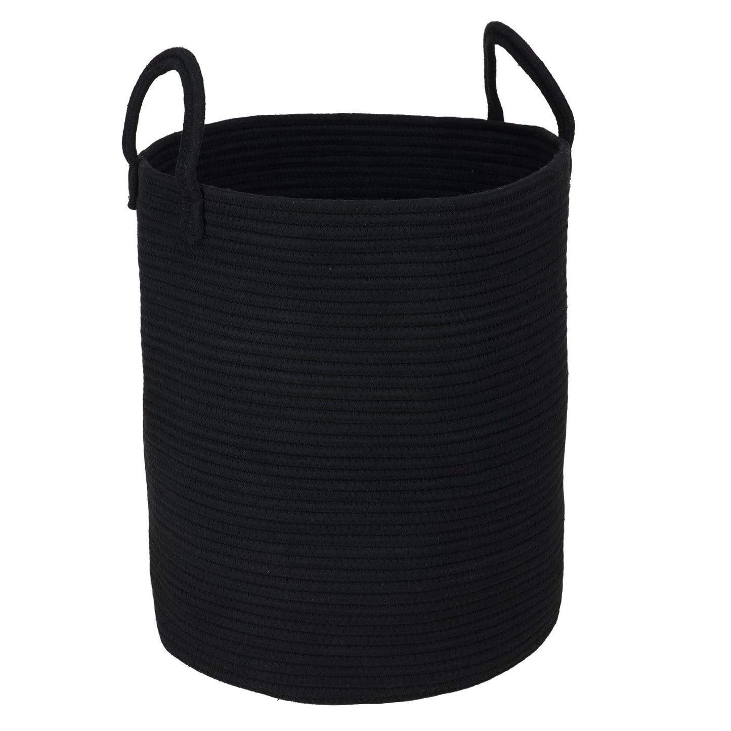 Cotton Rope Laundry Basket - Brown and White - 38 cm x 46 cm - Tall Woven Storage Hamper with Handles