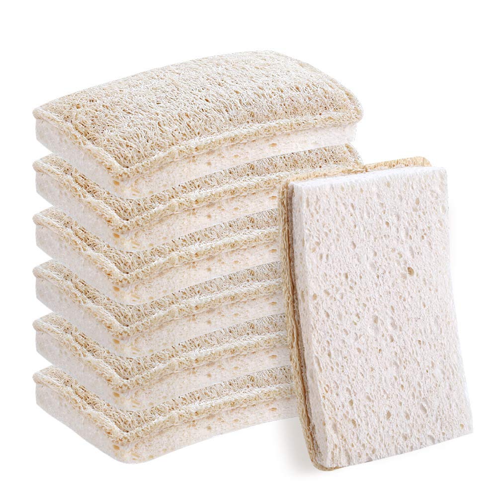 WANGDA.G Loofah Dish Sponges - 6 Pack - Organic Natural Biodegradable