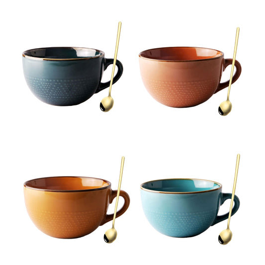 hengshukeji Large Ceramic Coffee Mug with Coaster and Spoon - 700ml - 4-piece set