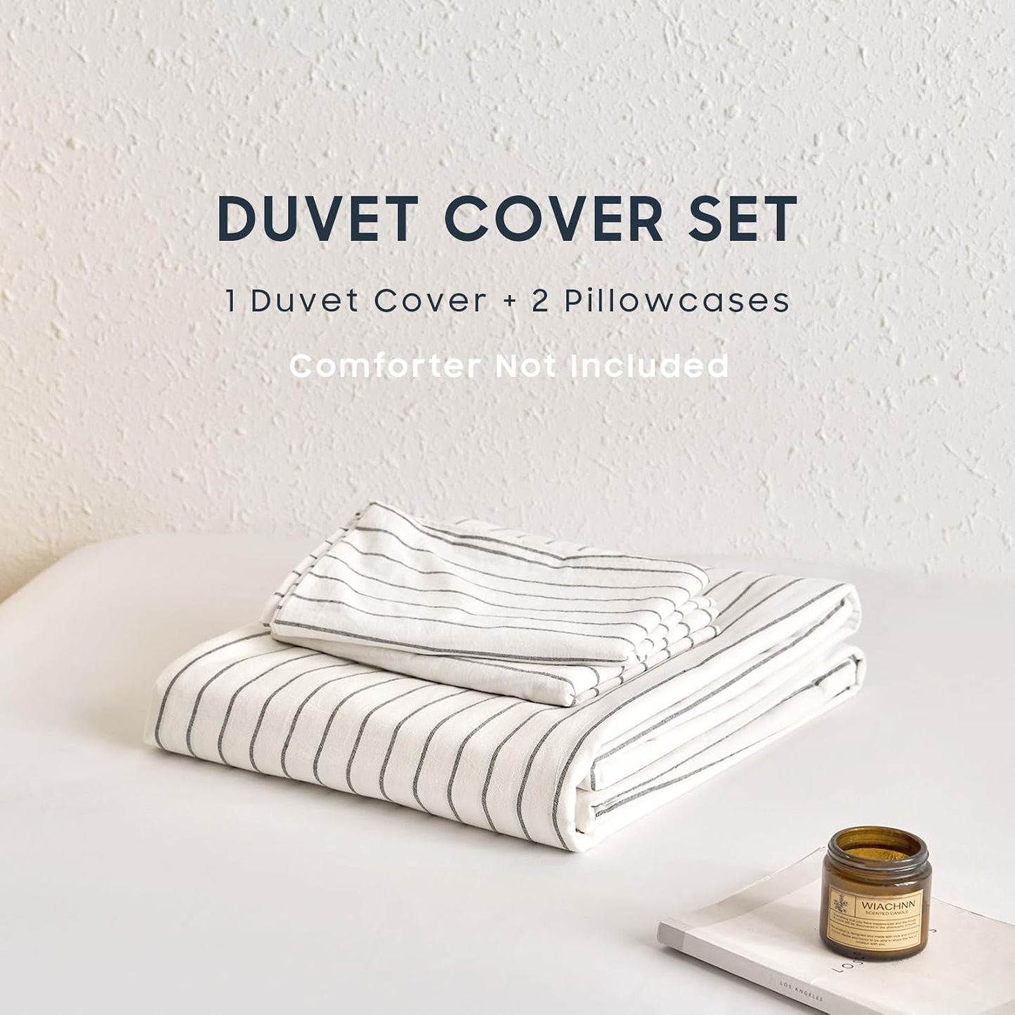 Wake In Cloud Striped Cotton Duvet Cover Set — 100% Washed Cotton, Ticking Stripe, 3-Piece Farmhouse Bedding