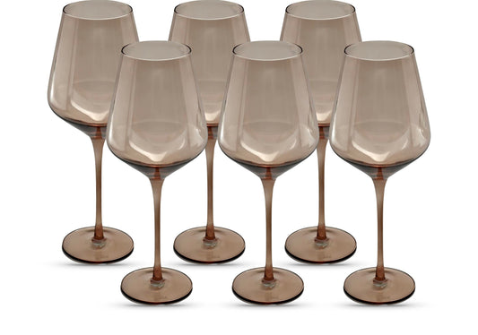 Saludi Original Smokey Sand Wine Glasses - 490ml - Set of 6 - Stemmed Single Colour Smoky Amber Brown Neutral Glass