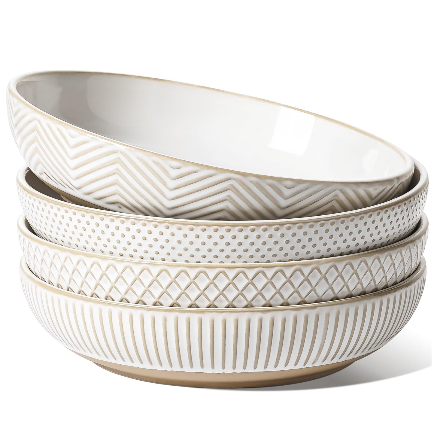 LE TAUCI Pasta Bowls Set of 4 - Large Ceramic Serving Bowls - Microwave Safe