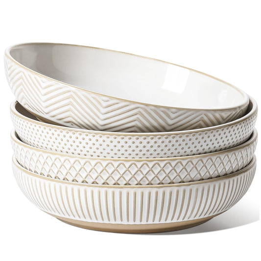 LE TAUCI Pasta Bowls Set of 4 - Large Ceramic Serving Bowls - Microwave Safe