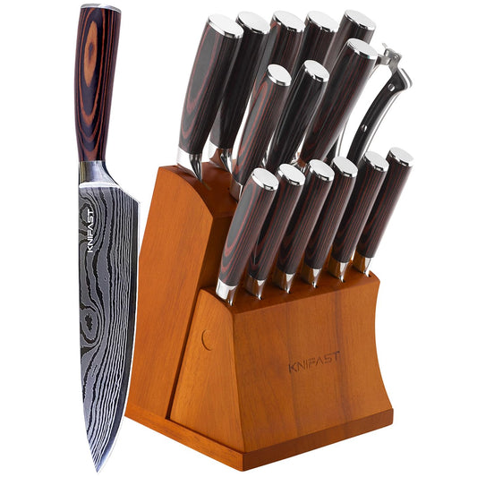 KNIFAST Knife Set 16-Piece Kitchen Knife Set with Wooden Block - Germany High Carbon Stainless Steel