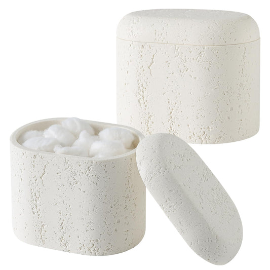Haocoott 2-Pack Travertine Stone Look Qtip Holder — Bathroom Vanity Storage Jars, White