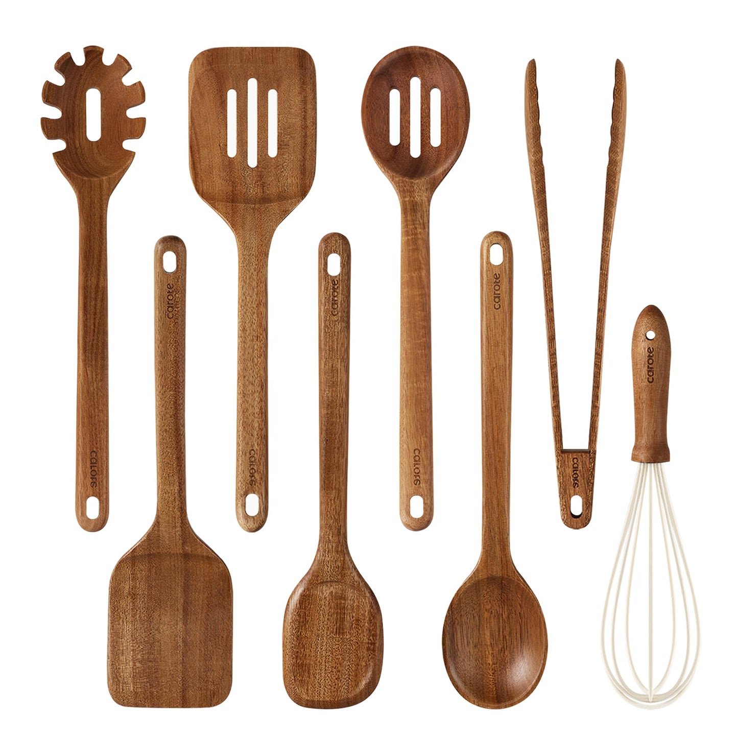 CAROTE Wooden Kitchen Utensils Set - Acacia Wood - 8 Pieces