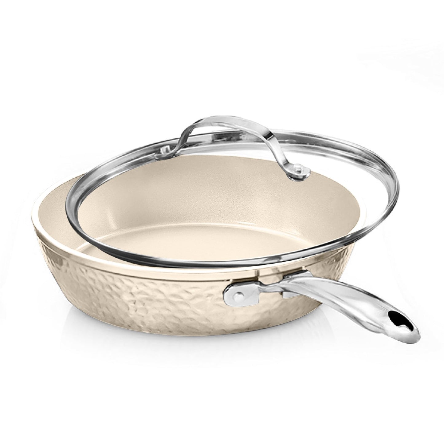 GOTHAM STEEL Hammered 25cm Non Stick Frying Pan with Lid - Cream
