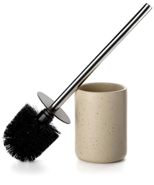 Viosuniu Ceramic Toilet Brush & Holder Set - Stainless Steel Handle - Non-Scratching - Sand Colour
