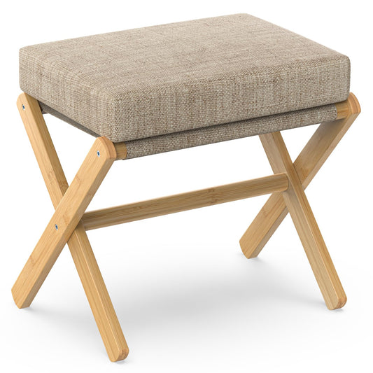 BAMBOOHOMIE Foldable Bamboo Footstool Ottoman - Natural Brown