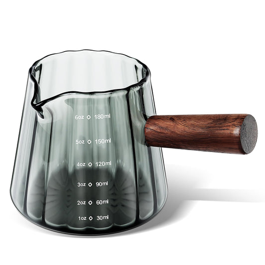 Joeyan 180ml Grey Glass Measuring Cups with Spout - Borosilicate Glass Triple Pitcher with Scale