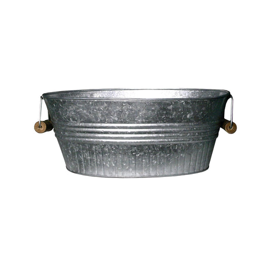 Headwind Vintage Collection 36cm Oval Galvanised Tub with Handles - Metal Wash Basin Planter - Robert Allen
