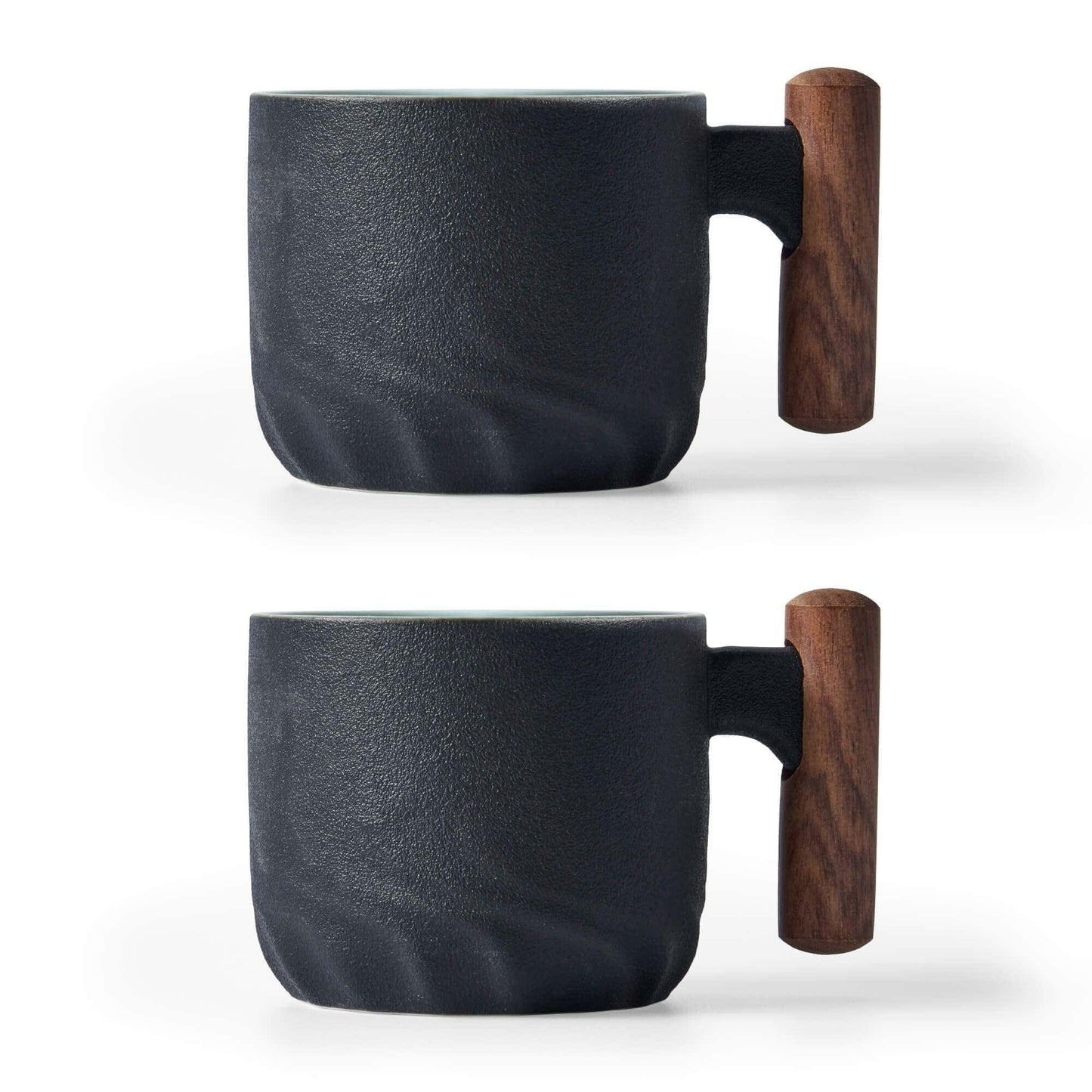 BlogBlog Ceramic Espresso Cups with Wooden Handle - 60ml - Set of 2 - Black