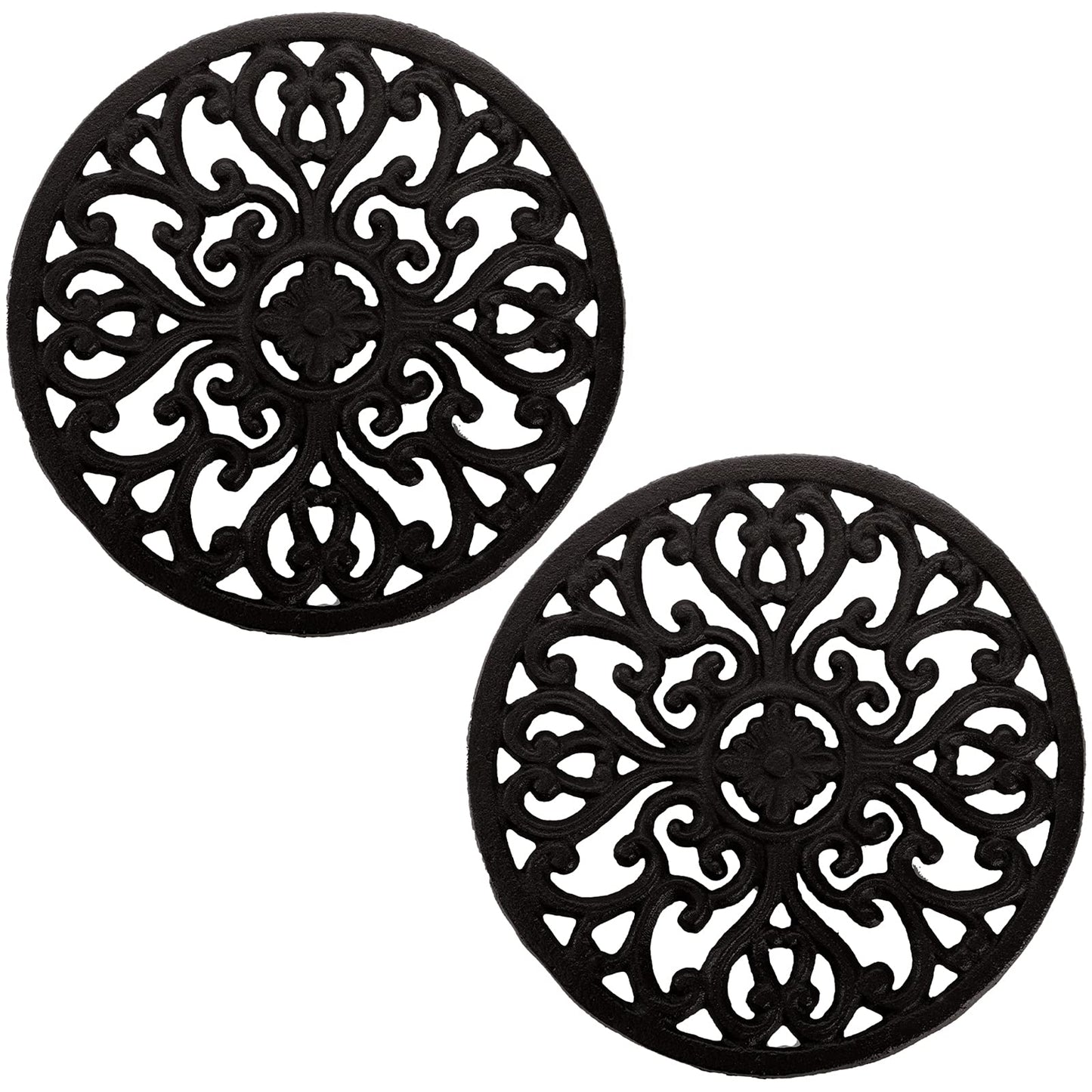 Hedume 2 Pack Cast Iron Trivet - 17cm - Round with Vintage Pattern