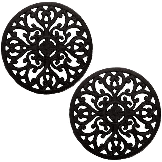 Hedume 2 Pack Cast Iron Trivet - 17cm - Round with Vintage Pattern