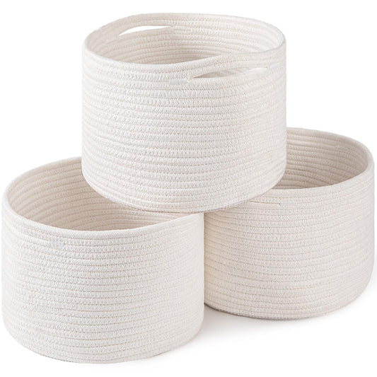 OIAHOMY Small Round Storage Baskets - 3 Pack - 25 cm x 25 cm x 18 cm - Woven Cotton Rope Baskets