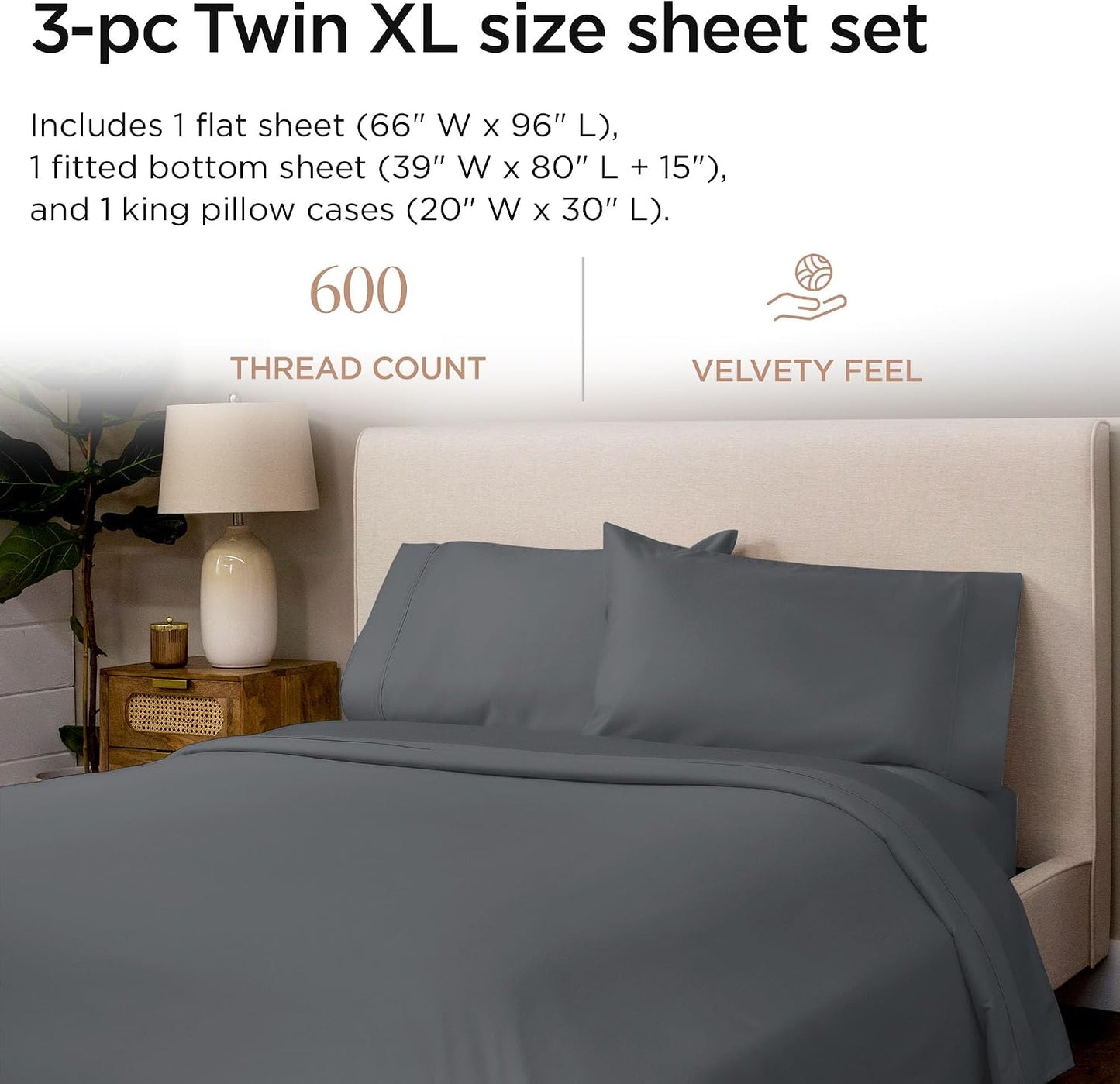 Threadmill 100% Cotton Sheets for Queen Size Bed - 600 Thread Count Queen Bed Sheets Set with 16” Deep Pocket - Sateen Weave 4-Piece Bedding Set with Cooling Effect, White