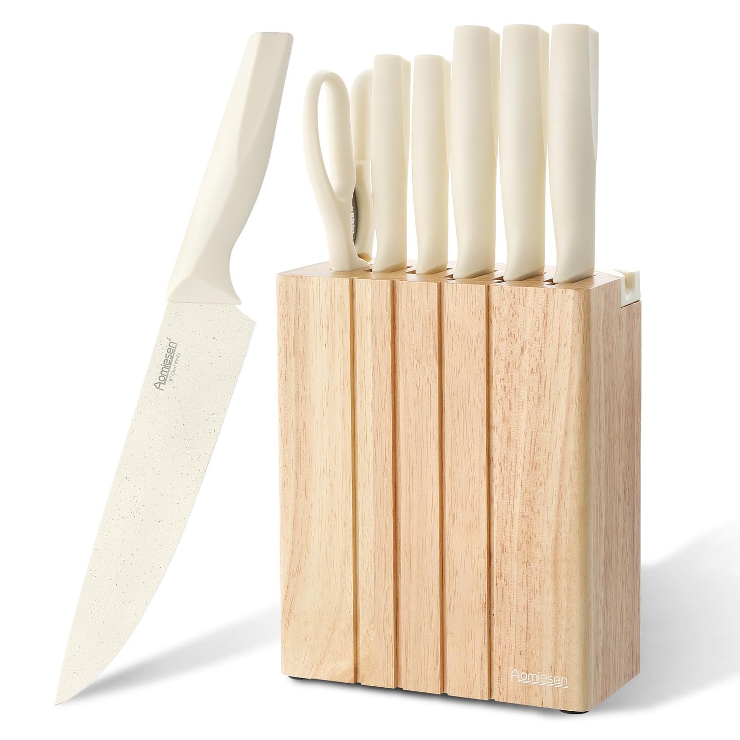 Aomiesen Premium Quality 8-Piece Knife Set with Block - White