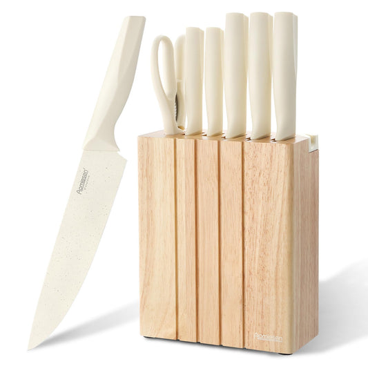 Aomiesen Premium Quality 8-Piece Knife Set with Block - White
